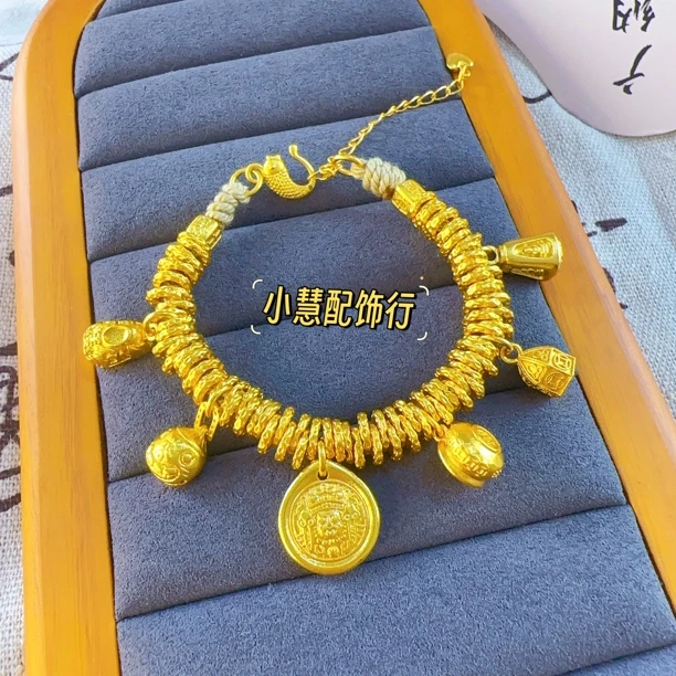 铜合金手链 【小慧家】新中式黄财财盘缠(重工版)手串复古百搭时尚