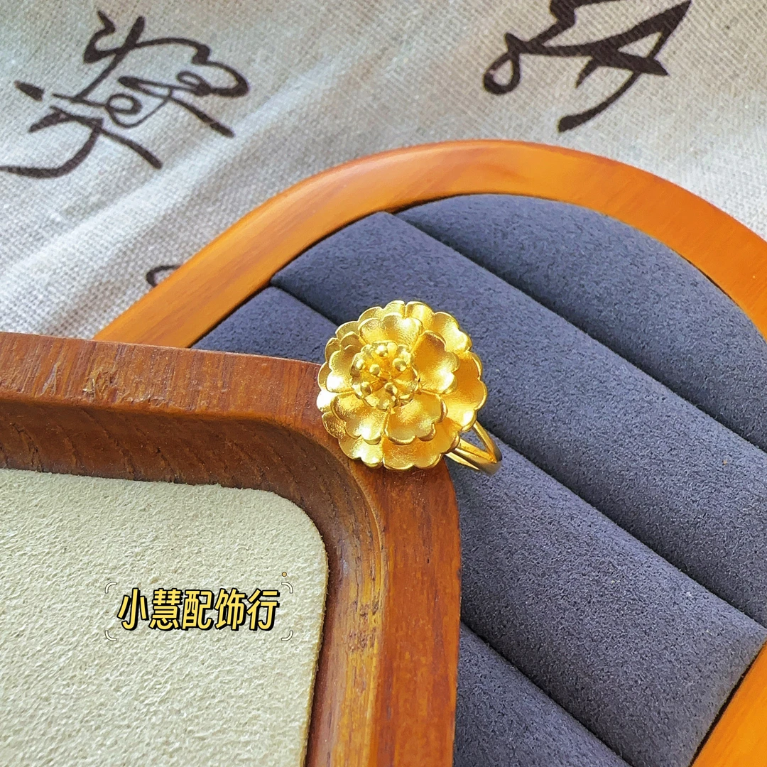 铜合金戒指 【小慧家】新中式牡丹花戒指复古百搭时尚