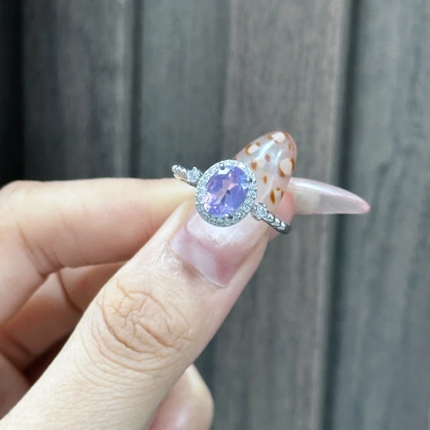 【欣遇珠宝】天然紫玉晶戒指s925银镶嵌火彩十足