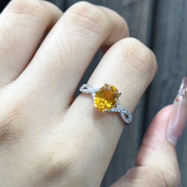 【欣语珠宝】天然黄水晶戒指暴力黄s925银镶嵌火彩十足