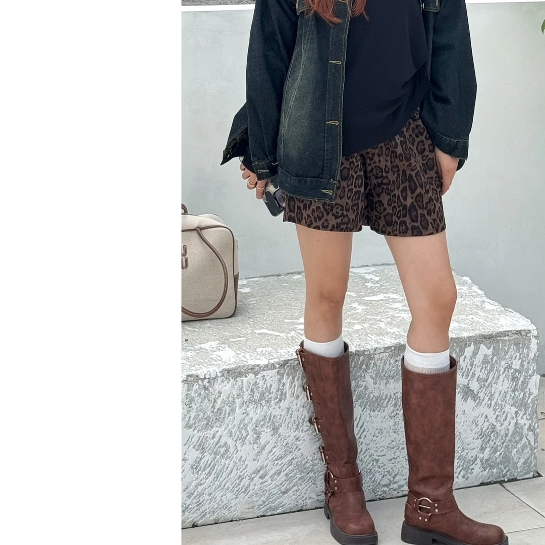 微胖大码休闲豹纹短裤女2024秋季胖mm高腰显瘦宽松阔腿
