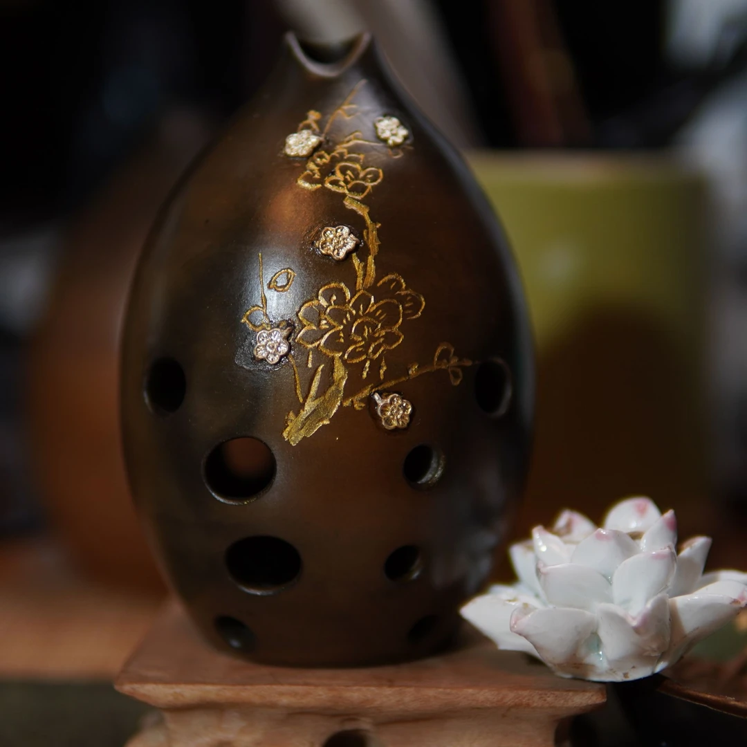 真言古埙坊柴烧镶嵌梅花纯手工制作演奏级埙（初学 演奏均可）