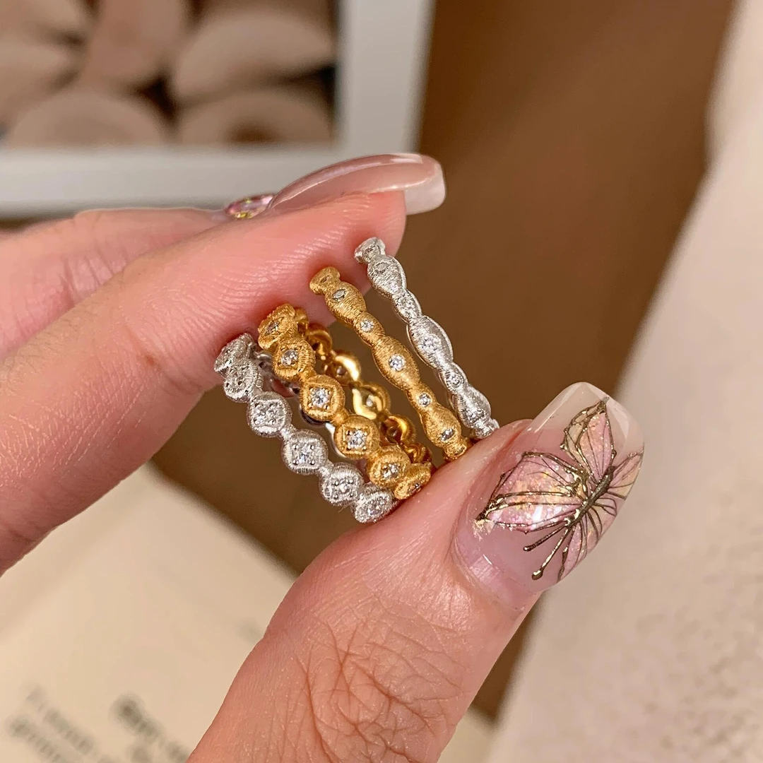 925银戒指 通体银中古拉丝排戒圆形水滴形戒指小众设计高级感轻奢