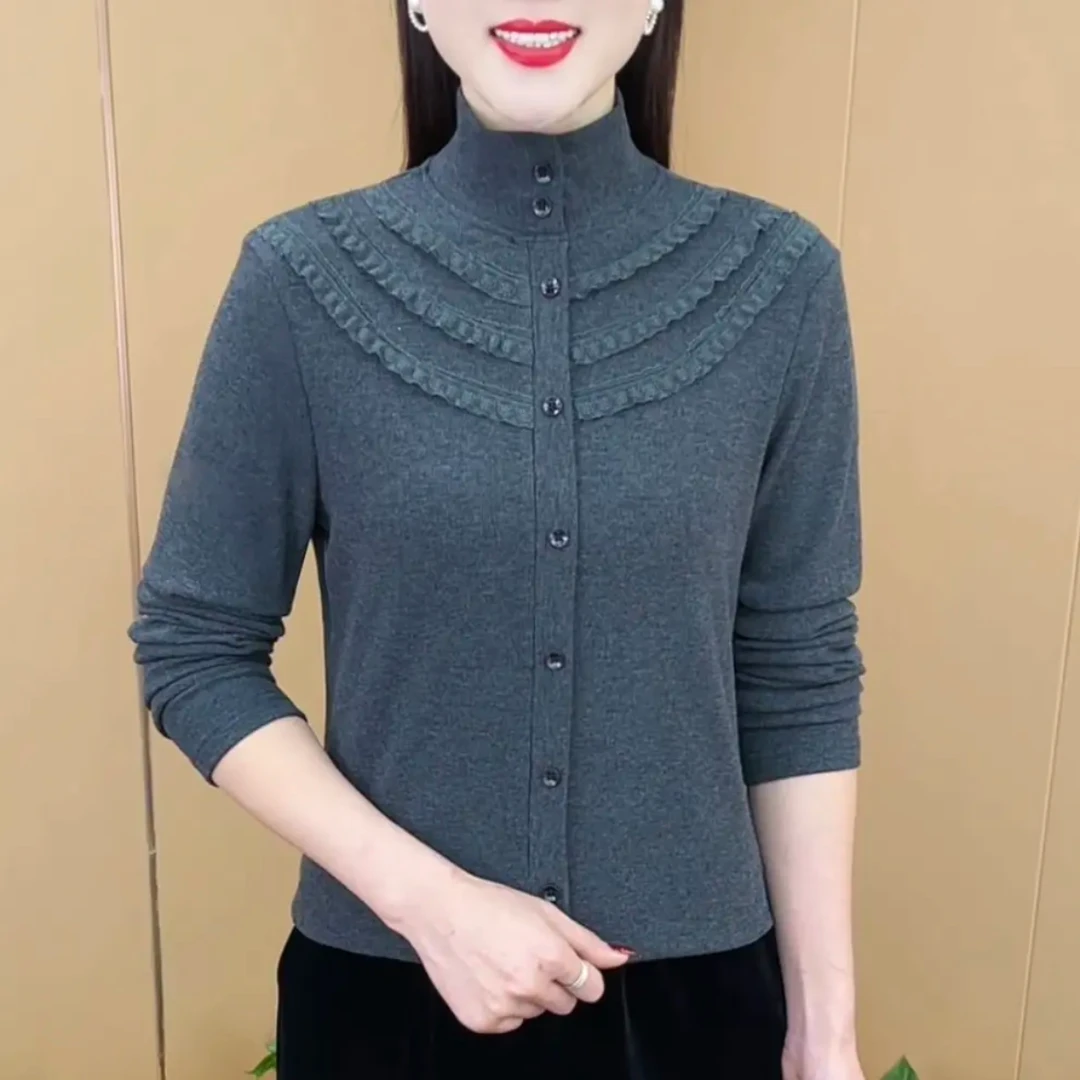 冬季新款法式设计感精致半高领加绒保暖显瘦气质打底百搭气质上衣