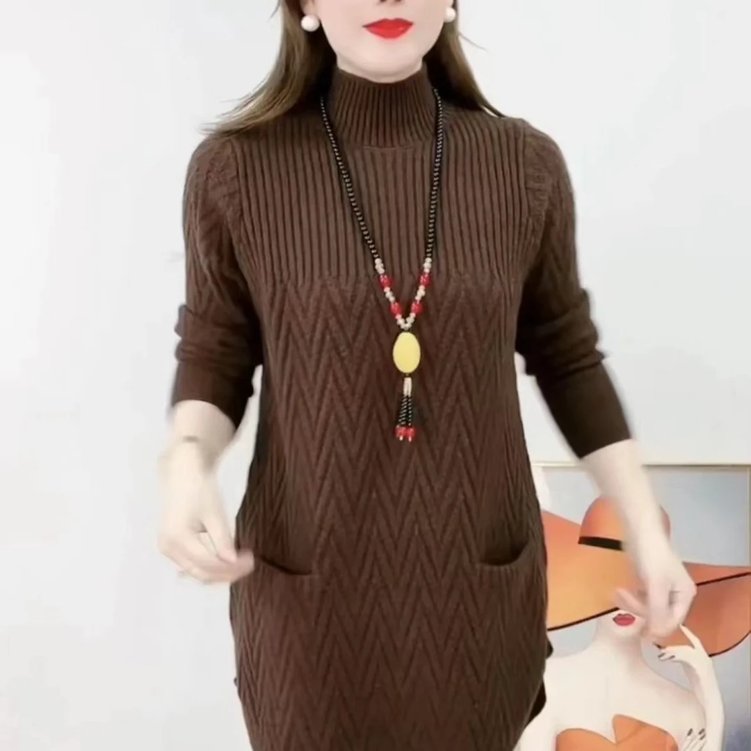冬季新款半高领加厚百搭中长款毛衣宽松显瘦洋气针织衫时尚毛衣裙