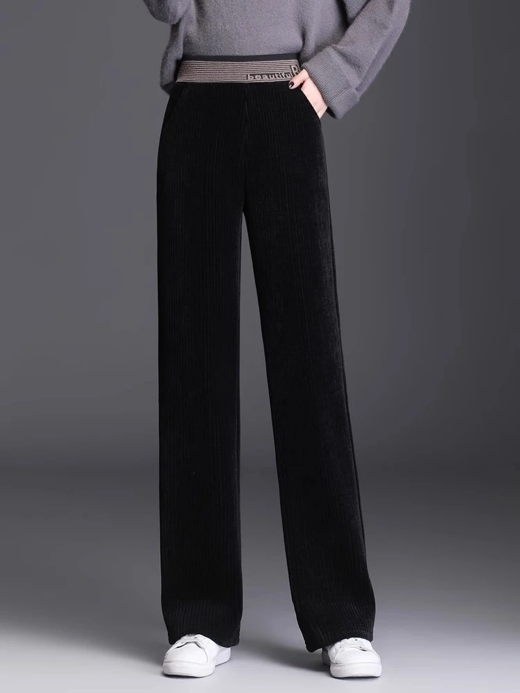 雪尼尔阔腿裤女秋冬2024新款灯芯绒裤子大码春秋窄版加绒直筒女裤