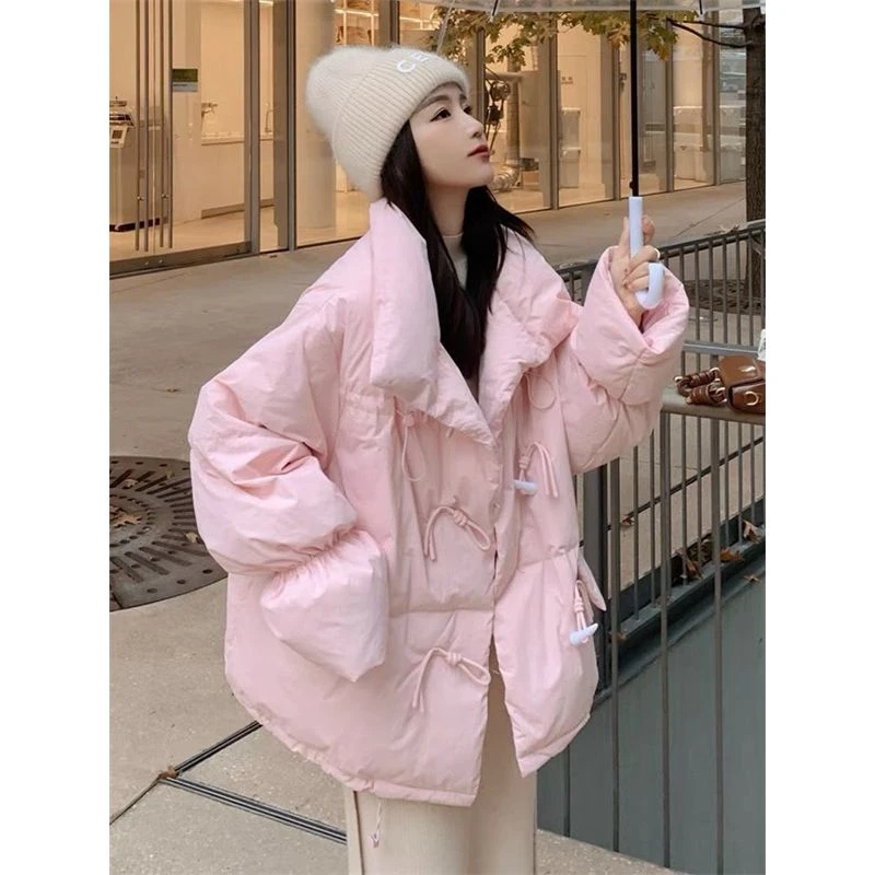 C-1780大码冬季新款牛角扣面包服保暖韩版宽松棉衣外套