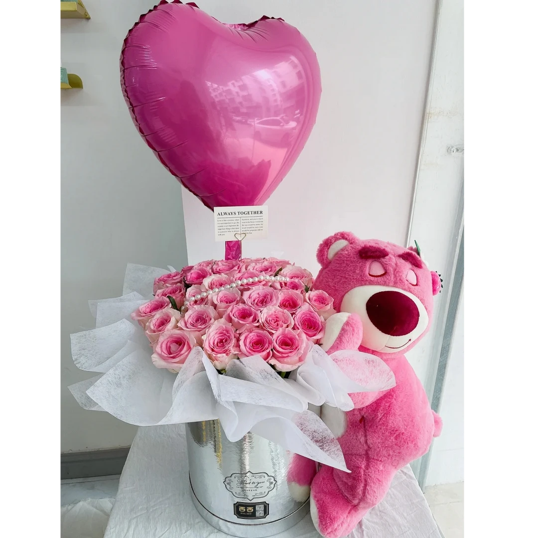 抱抱桶33朵洛神玫瑰花束