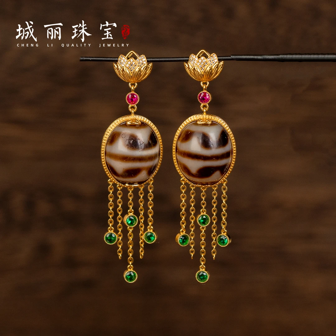 【城丽珠宝】双虎虎流苏耳钉/对（多样性发货）KJ-319