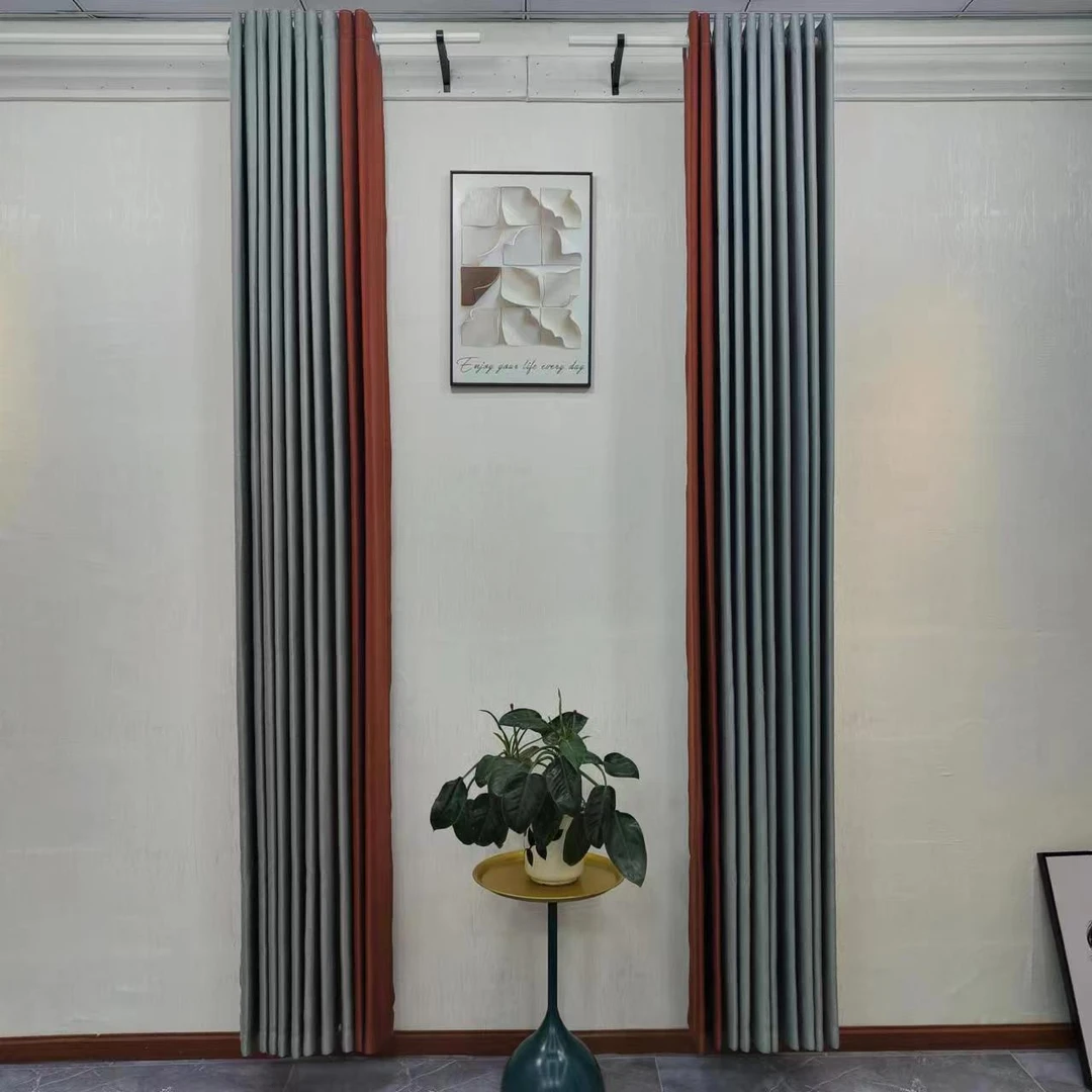 H03加厚黄金叶高级灰+橘橙窗帘遮光新款卧室遮阳台遮光客厅轻奢