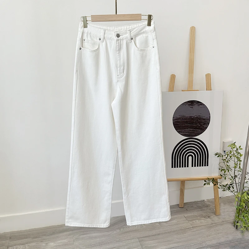 【刻度KODU】PL-4658秋季经典时尚休闲百搭白色高腰直筒阔腿牛仔裤