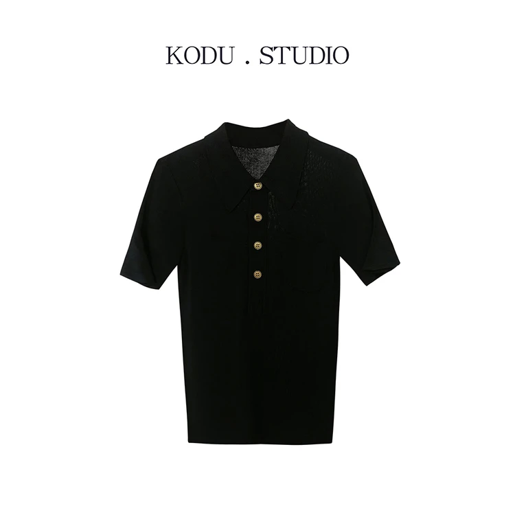 M【刻度KODU】MT-1732夏季纯色高级感时尚百搭v领休闲短袖POLO衫