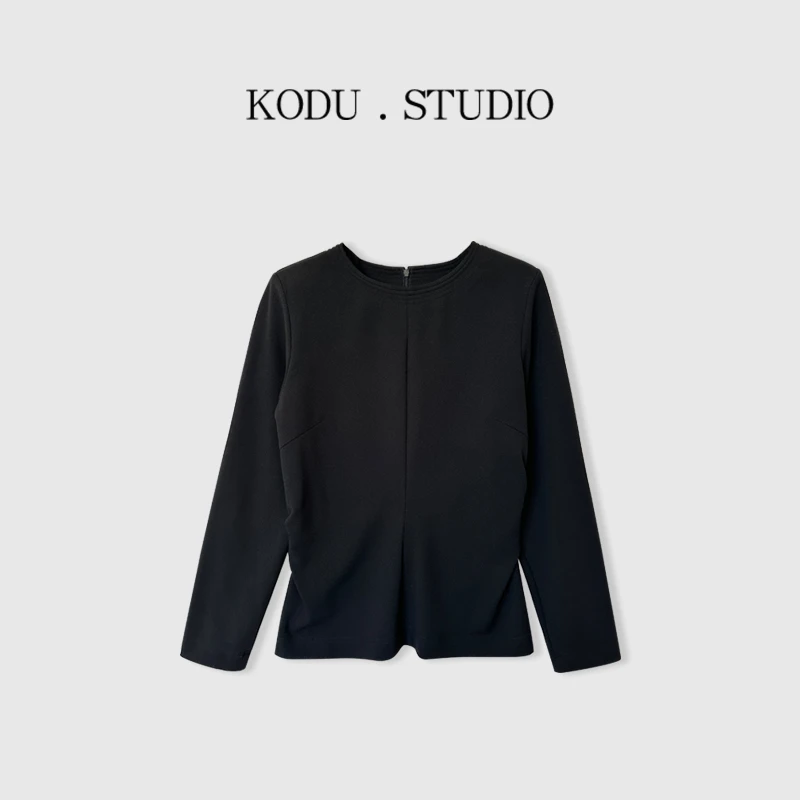 【五一大促刻度KODU】01-BL1910圆领纯色拼接压线后背拉链上衣