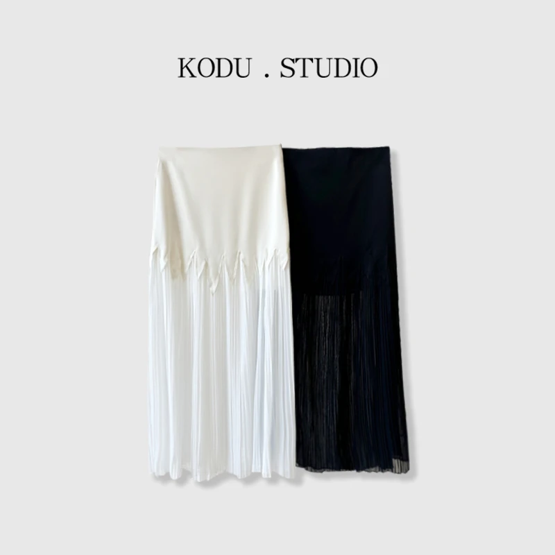 M【刻度KODU】GZS-4485夏季设计感仙气飘逸拼接百褶网纱气质半身裙