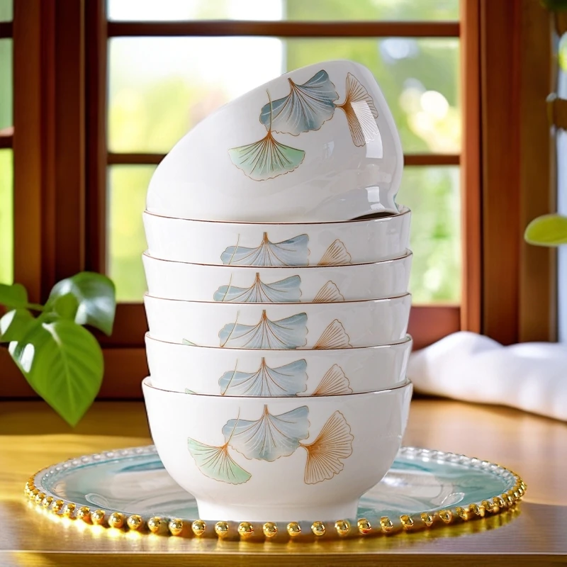 【银杏时光】5.5英寸沙拉面碗6只装陶瓷家用高颜值送礼防烫个性碗