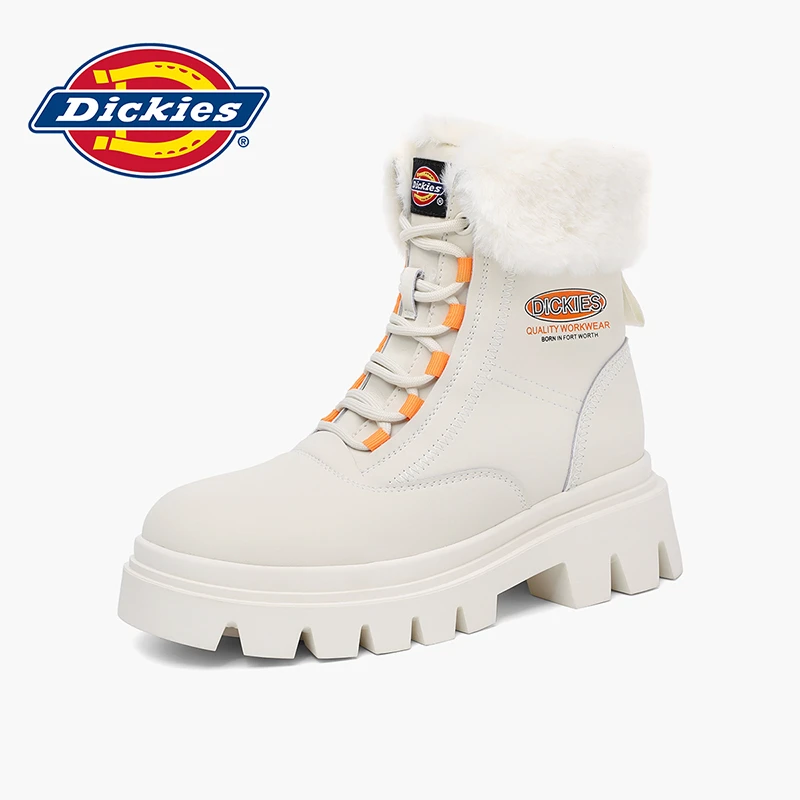 Dickies【防寒】雪地靴女鞋加绒加厚2023冬季牛皮绒毛保暖厚底高帮