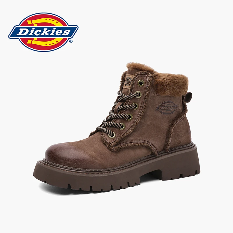 Dickies美拉德棕加绒雪地靴女款2023冬季新款户外保暖厚底马丁靴