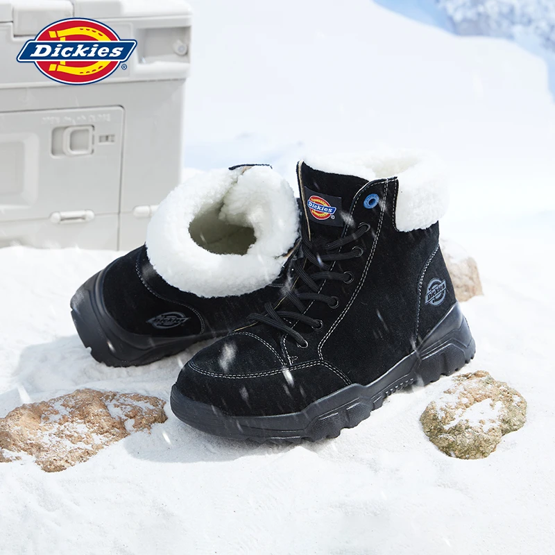 Dickies女鞋厚底雪地靴2023冬季加绒面包鞋女式棉鞋防滑马丁靴子