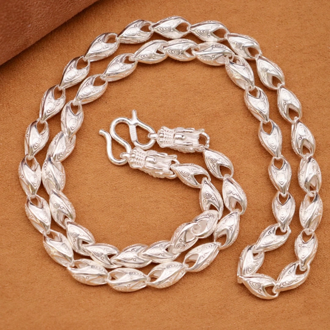 裕源公 链子足银 足银9999男士银项链素银龙头凤尾瓜子链银链子