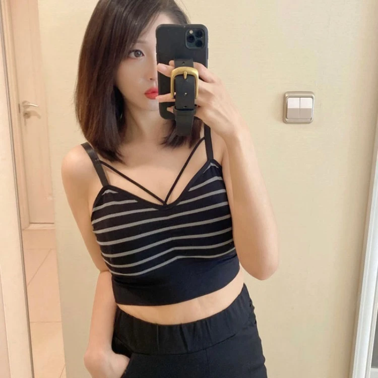 J·F定制大码2258胖mm性感条纹交叉美背外穿小背心