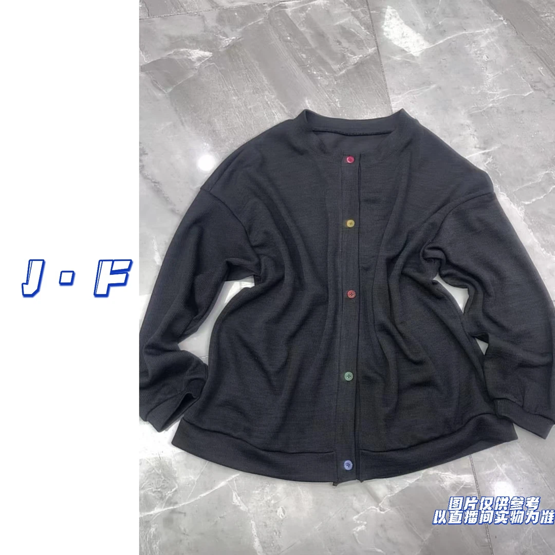 JF定制大码9780韩版ins慵懒风宽松休闲百搭彩扣针织开衫