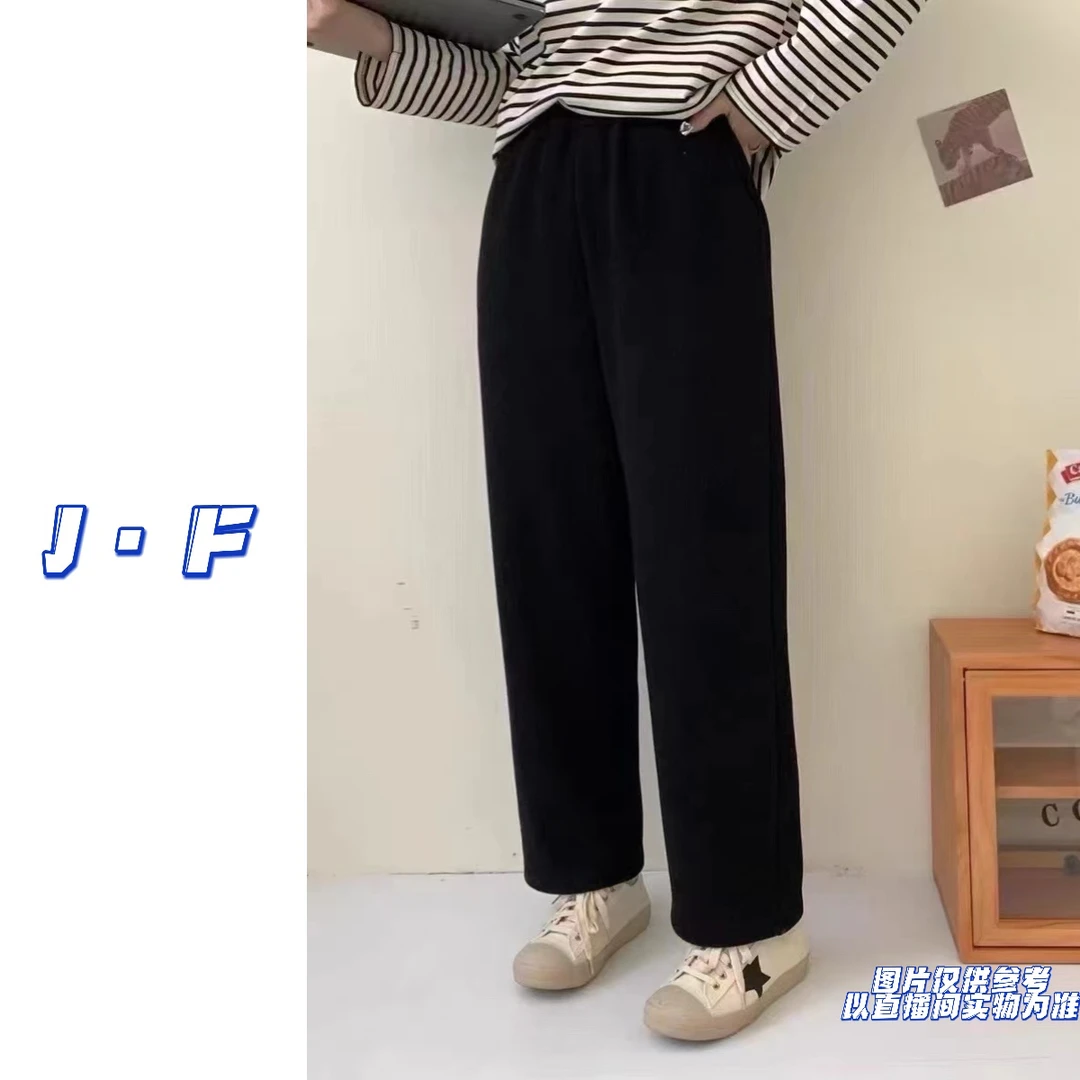 JF定制大码9770冬季高街加厚黑色高腰休闲百搭纯色直筒防风裤