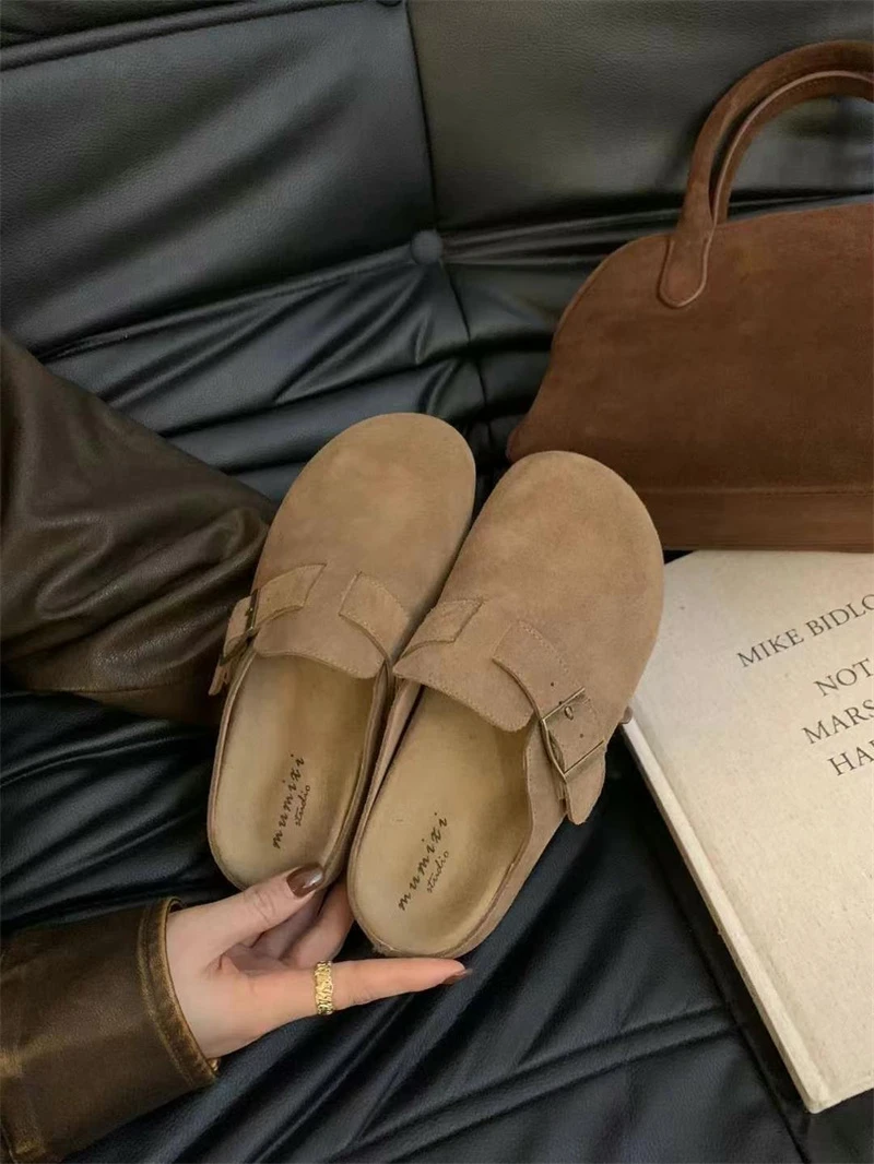 YPP!【环扣勃肯鞋】真皮厚底包头一脚蹬勃肯鞋复古软木休闲鞋