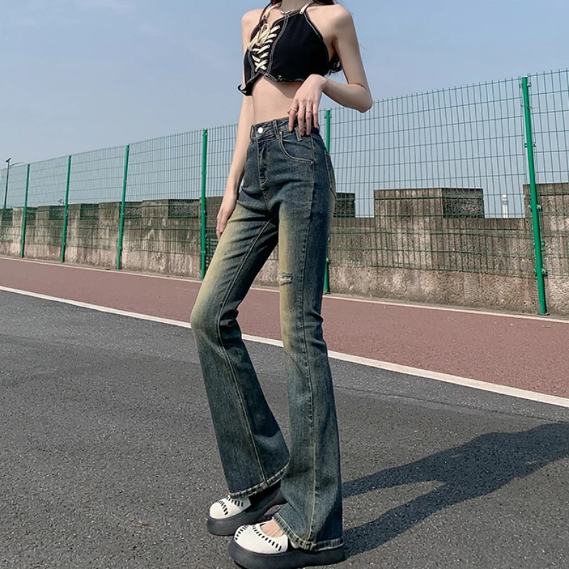 牛仔裤女微喇叭弹力高腰显瘦小个子修身