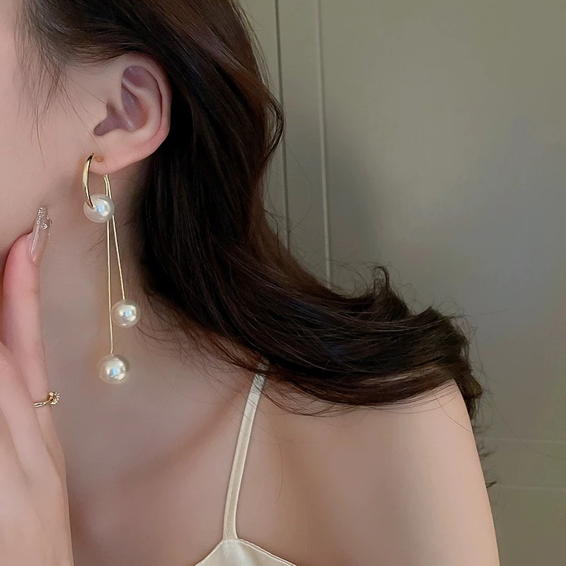 合金耳饰 珠珠流苏耳坠女长款ins时尚耳环法式精美耳饰夸张网红款