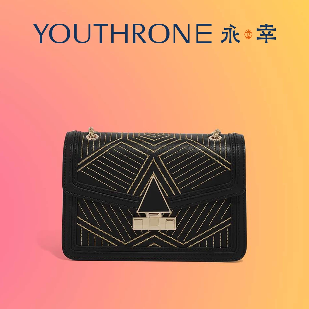 永幸设计师款时尚女士百搭黑色气质单肩包金丝真皮斜挎包