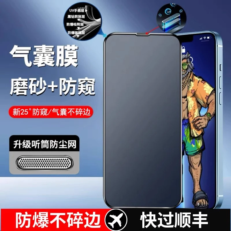 适用苹果15防窥气囊膜全屏听筒防尘15promax手机膜15pro防爆保护