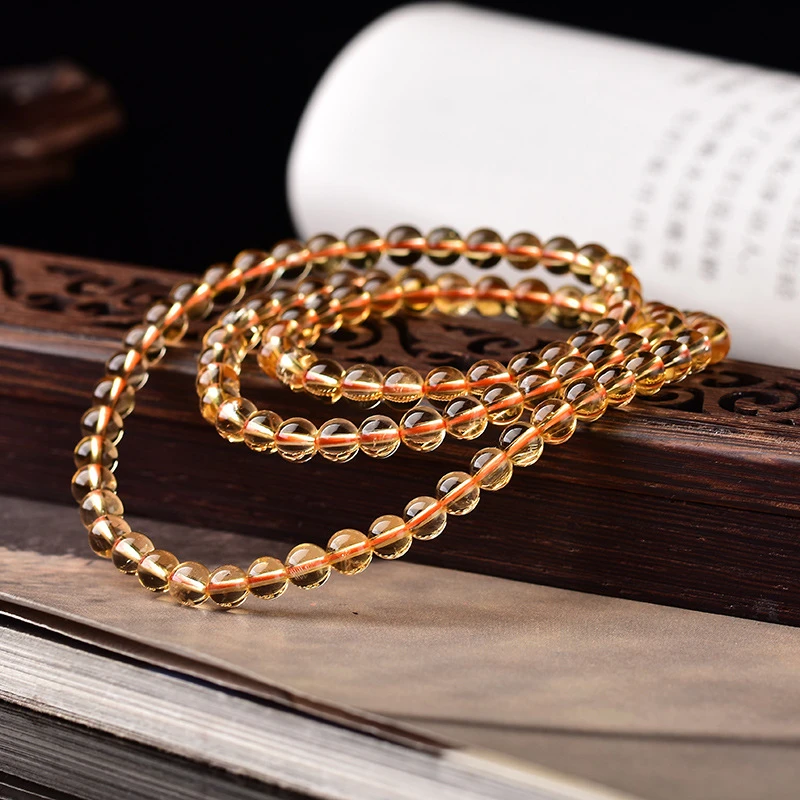 天然巴西黄水晶多圈手链5-6mm暴力黄原石黄色散珠子男女手串单圈