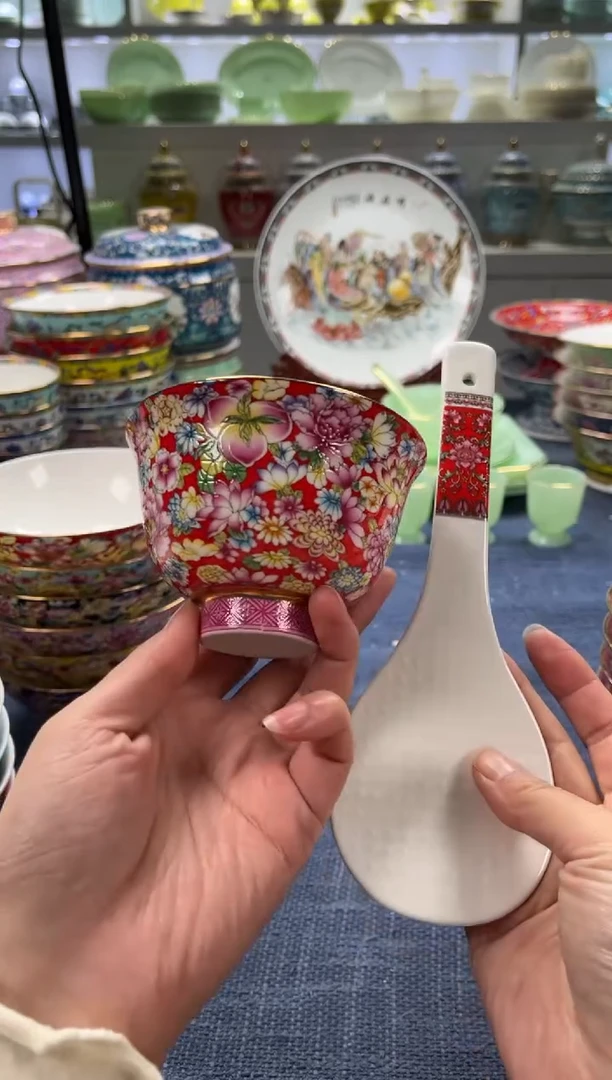 【闪购商品】陶瓷其他12个红色万花酥油茶碗＋2个饭铲
