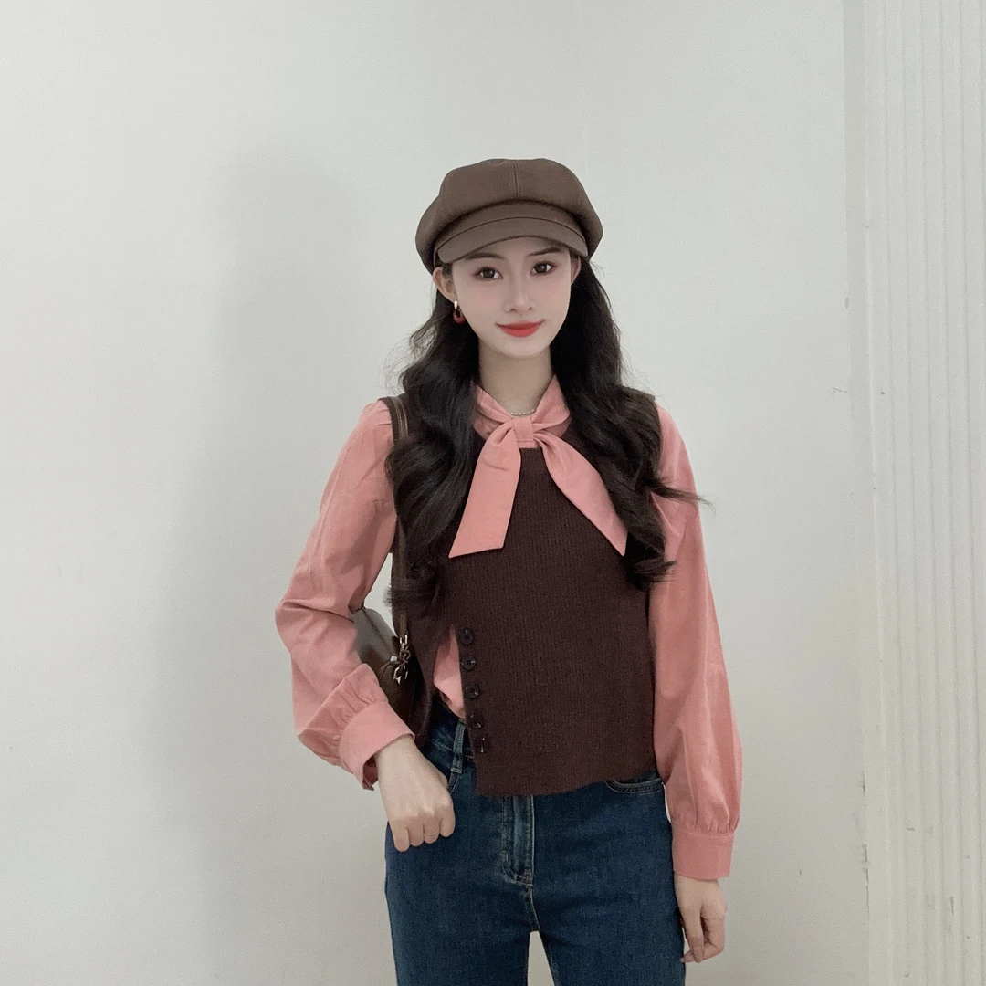 IEF/爱依服2025秋季新款小个子叠穿撞色系百搭小众设计毛织两件套