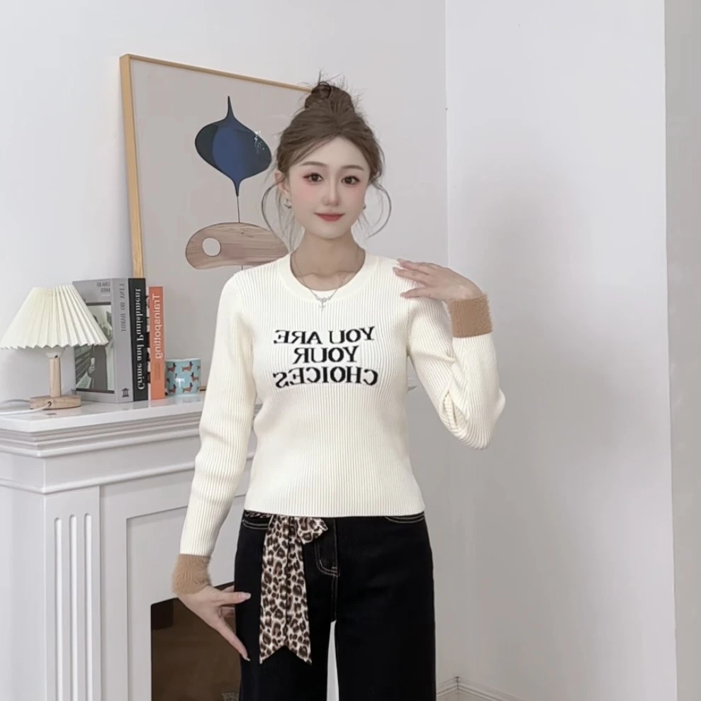 IEF/爱依服【小个子】2025冬季新款美式时尚小众字母印花毛织上衣