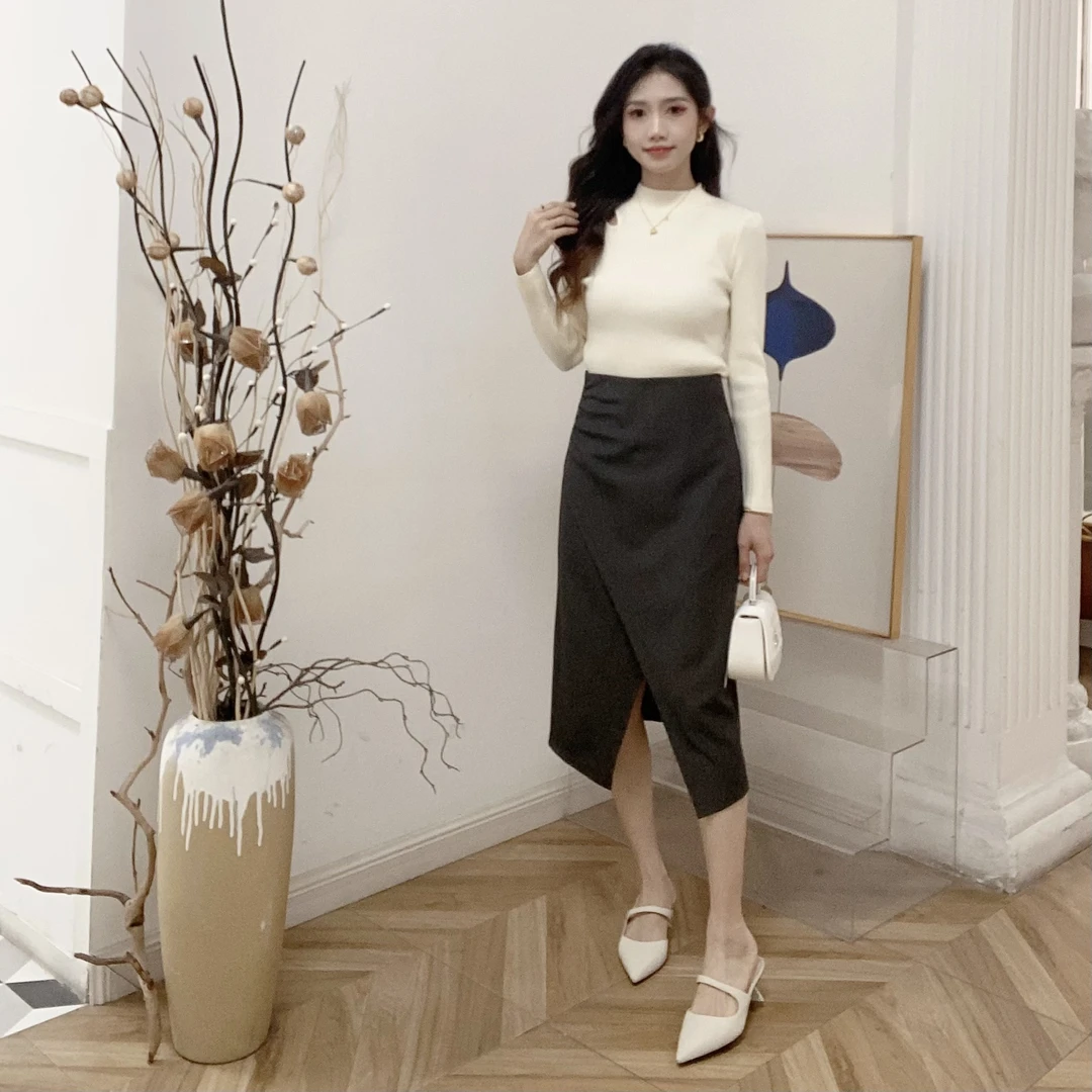 IEF/爱依服2025秋季新款时尚简约设计不规则开叉【小个子】长包裙