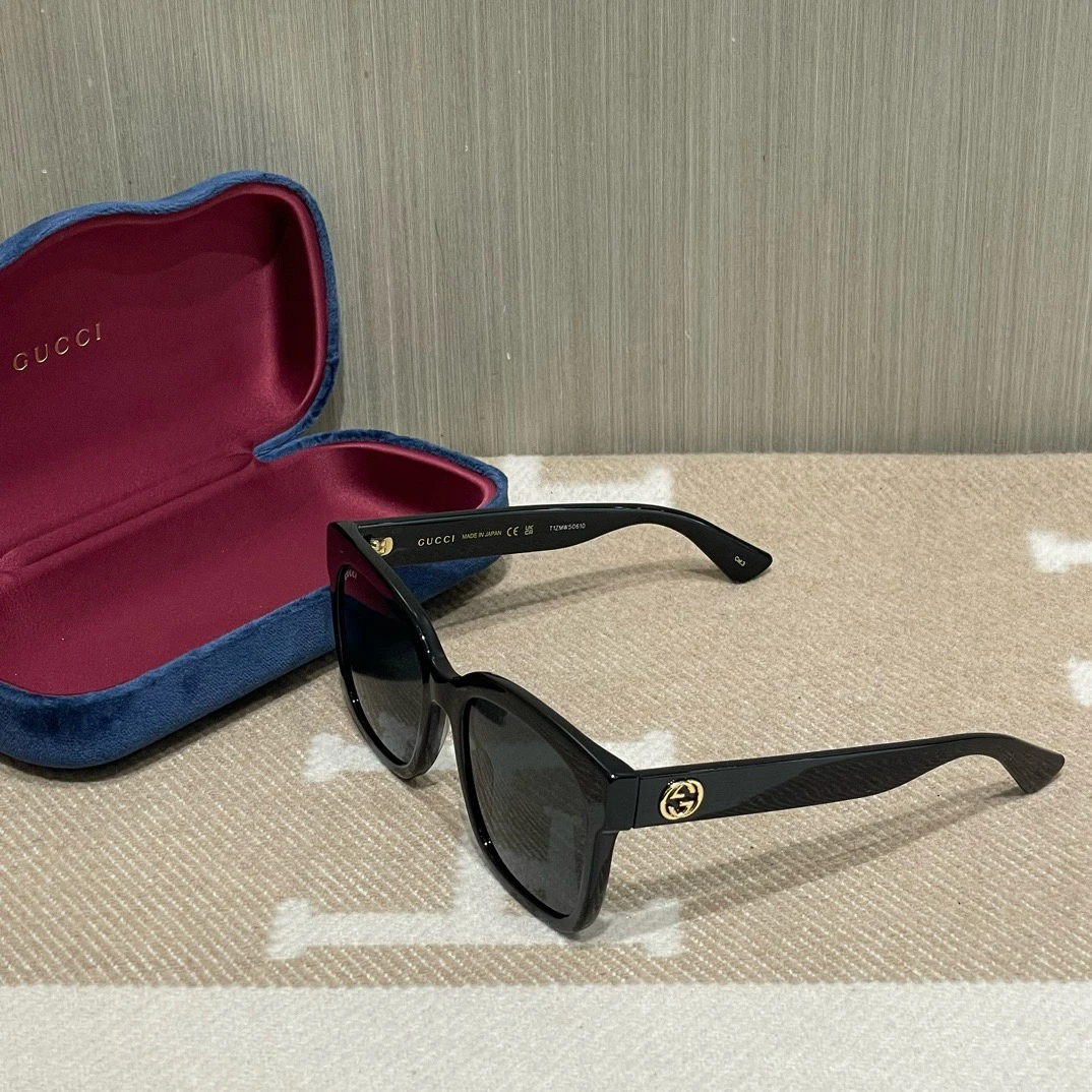 全新未使用 GUCCI/古驰 黑方框圆形双G墨镜 男女同款 198