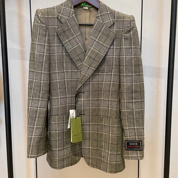 99新 GUCCI/GUCCI 灰色条纹格设计款西装 西服（单衣）1007
