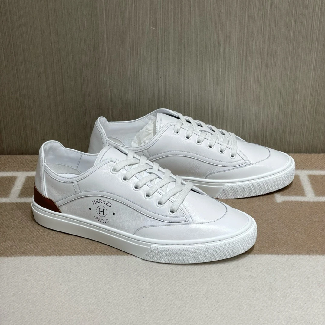 全新未使用 Hermes/爱马仕 Get 棕尾白色运动鞋 全新全套 165