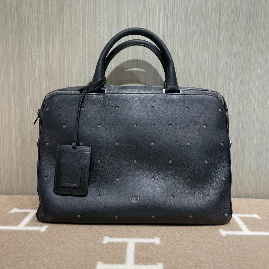 95新 DIOR/迪奥 黑色镂空全皮公文包 大号休闲时尚