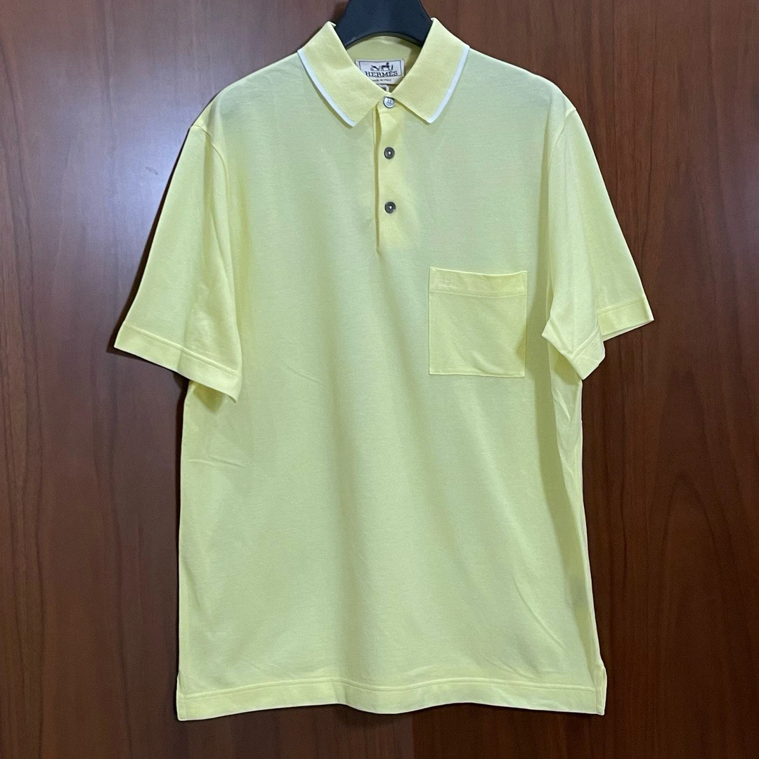 全新未使用 Hermes/爱马仕 小鸡黄白条纹领polo衫  517