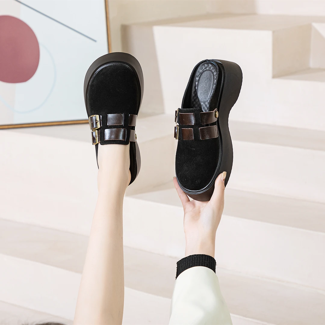 时尚百搭夏季厚底半拖高跟凉拖坡跟时尚百搭夏季厚底半拖高跟凉拖