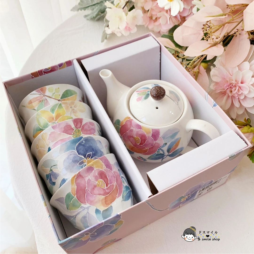 【6件套】日本进口ceramic和蓝陶瓷茶壶茶杯6件套-花语