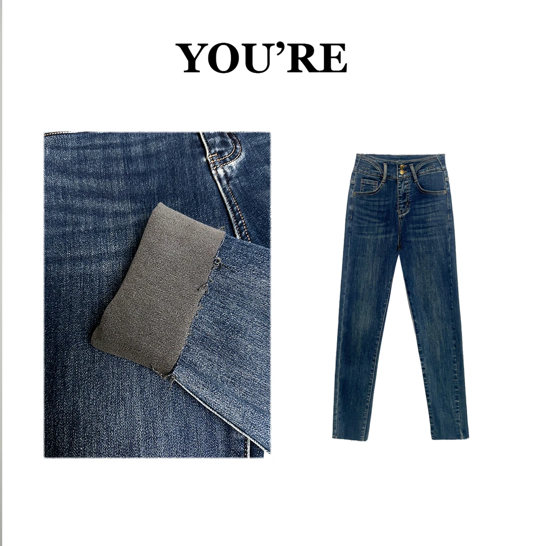 《YOU'RE 》100%棉加绒直腿百搭复古小脚牛仔裤YR8888571