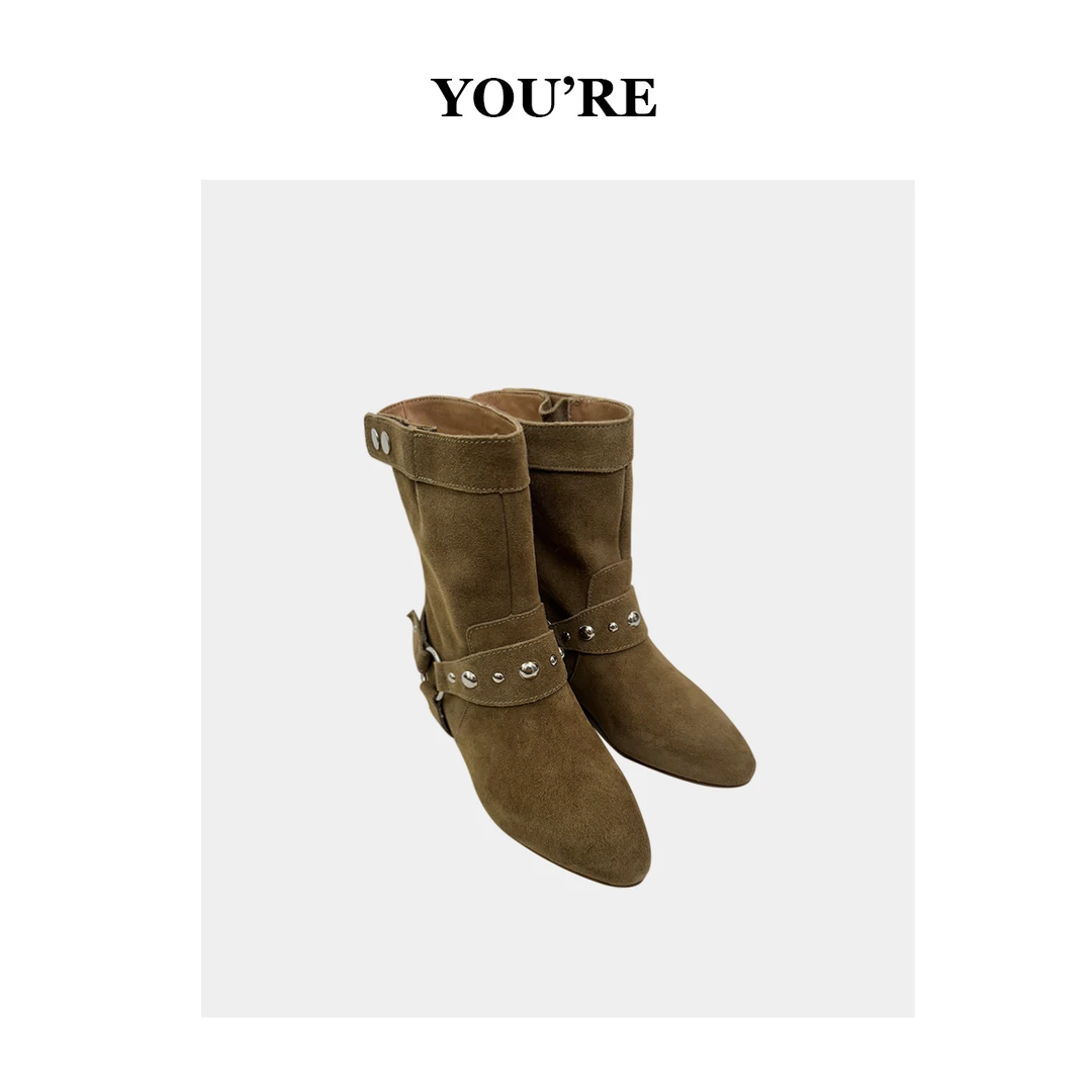《YOU'RE 》牛皮设计款时尚尖头短靴YR8888494