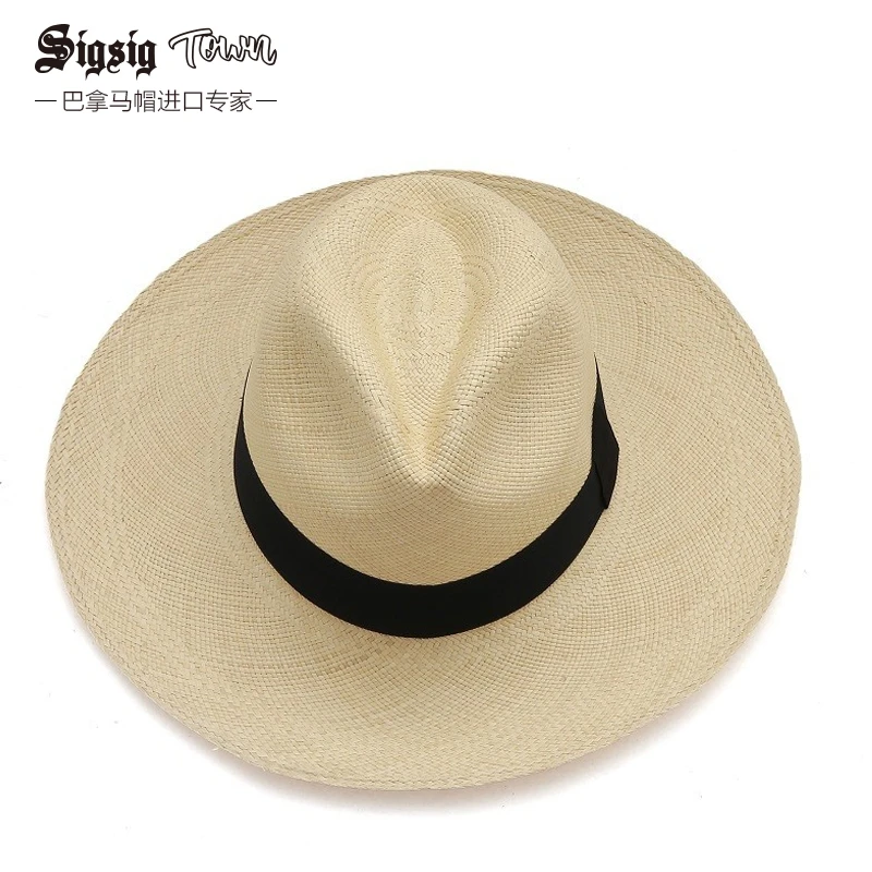 正宗巴拿马草帽子ClassicFedora9-10cm宽檐沙滩帽遮阳帽夏季男款