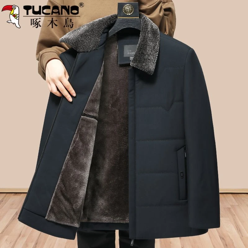 啄木鸟爸爸冬装加绒加厚中老年人棉袄保暖棉服外套男冬季爷爷棉衣