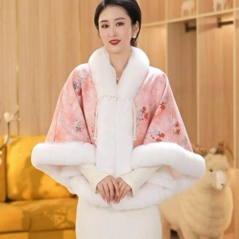 【小芳演绎用品店】加绒加厚新款斗篷披肩旗袍气质秋冬保暖外套毛绒