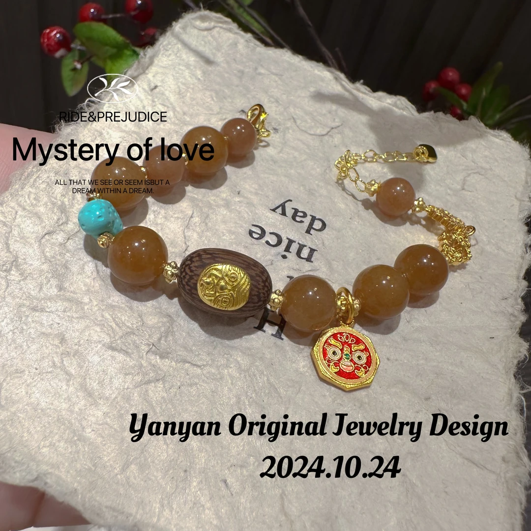 非金属仿水晶手链 新款焦糖串珠手链切末吉祥吊坠可调节复古百搭