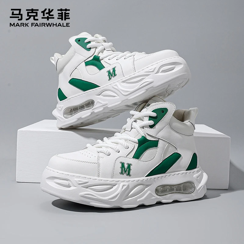 马克华菲潮鞋秋冬高帮鞋子2025新款厚底增高板鞋潮流爆款面包鞋男